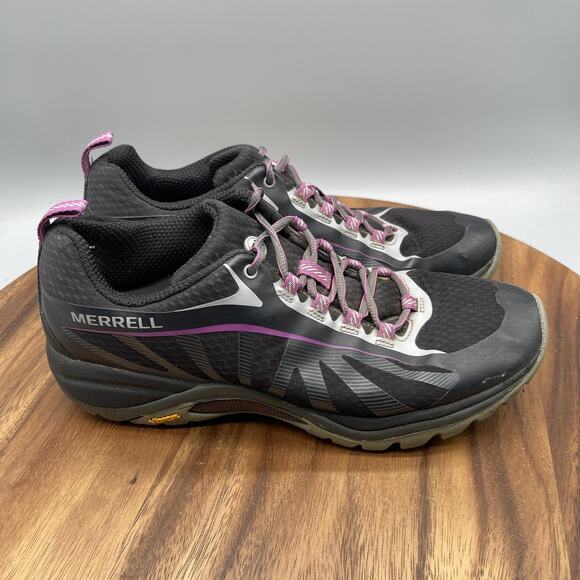 Merrell Siren Edge Shoes Womens 9.5 Black Purple Trail Running Hiking Vibram - Picture 1 of 8
